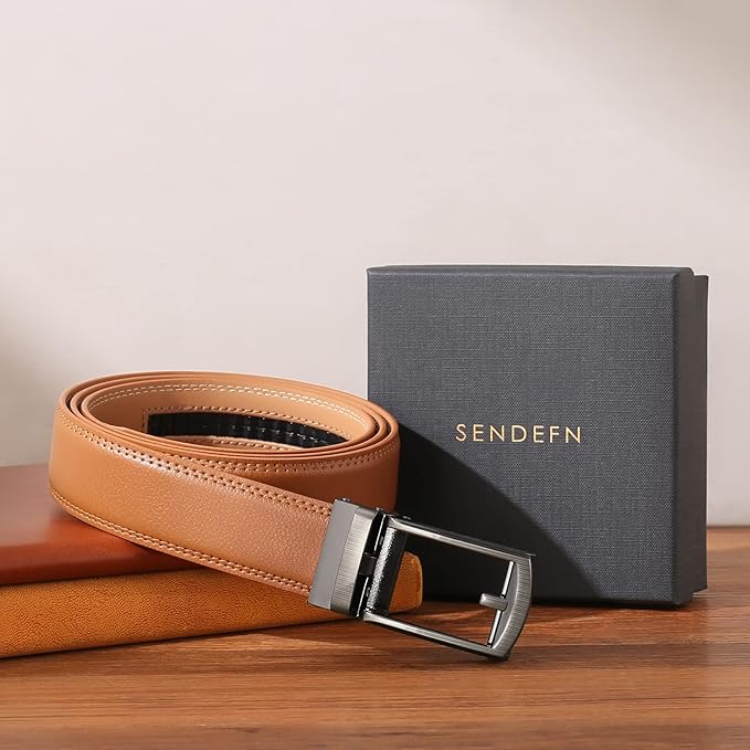 SENDEFN Men's Leather Dress Casual Belt 1 3/8" Automatic Adjustable Click Buckle Belts with Gift Box
