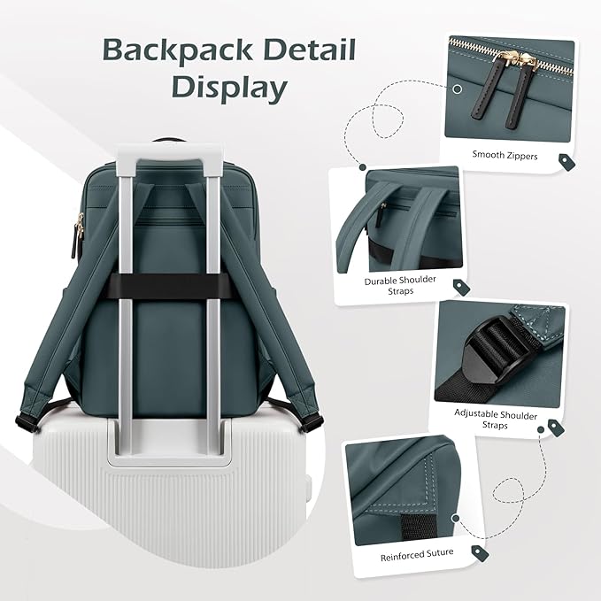 GOLF SUPAGS Stylish Laptop Backpack for Women Airline Approved Perfect for Work College and Travel Multi-Functional Casual Daypack Fits 14 Inch Notebook (Atrovirens)