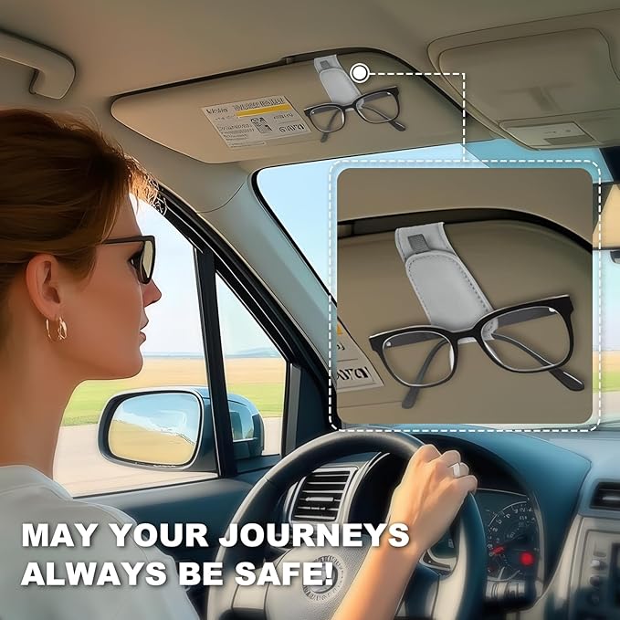 Teraves 2 Pack Sunglass Holder Clip for Car Visor, Upgrade Magnetic Leather Visor Sunglasses Clip, Easy to Hold Your Glasses Eyeglasses, Grey