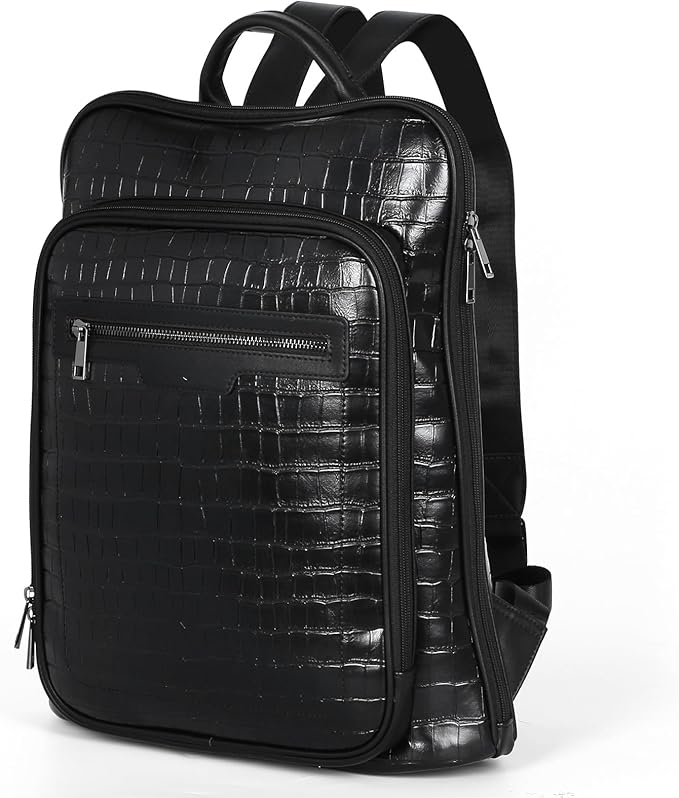 Leather Laptop Backpack, Women and Men Backpack Travel Business Work College Water Resistant Anti Theft Daypack Large fits for 15.6 inch Notebook Computer bag, Black…
