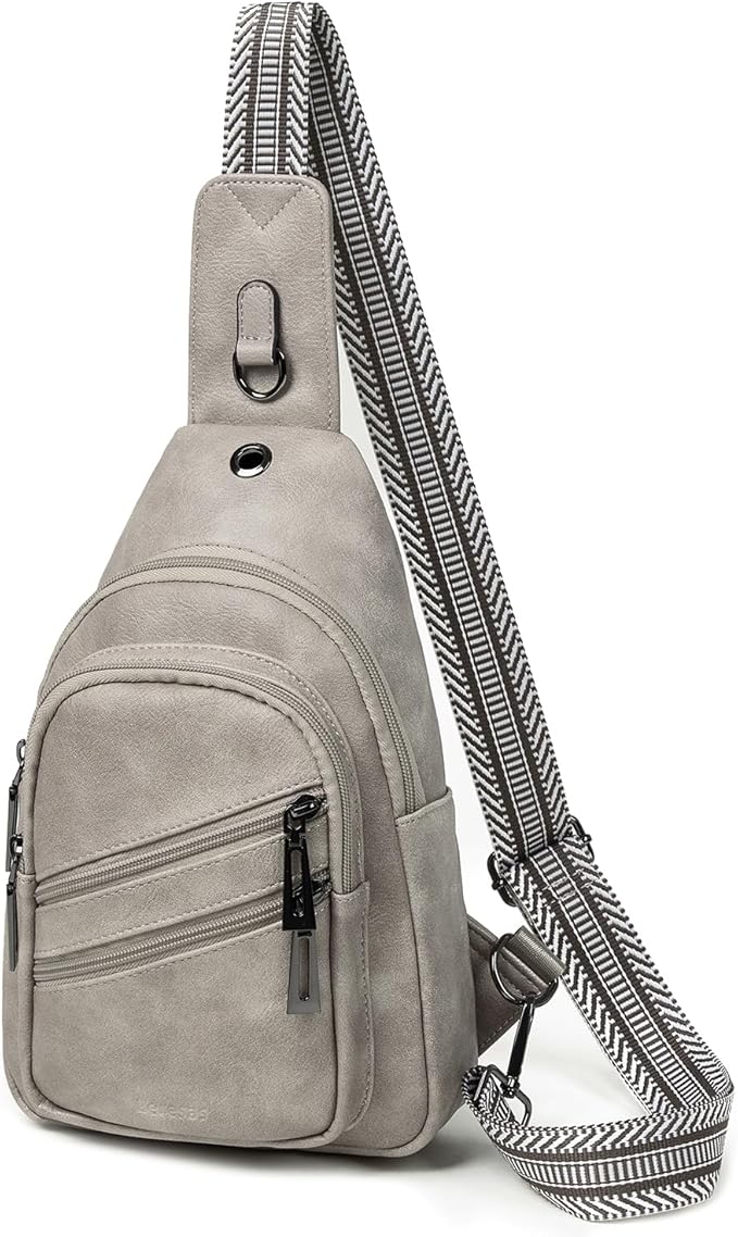 Leresas 7L Crossboydy Sling Bag for Women Vegan Leather Crossbody Purse Fanny Pack Chest Bag for Travel,Light Grey
