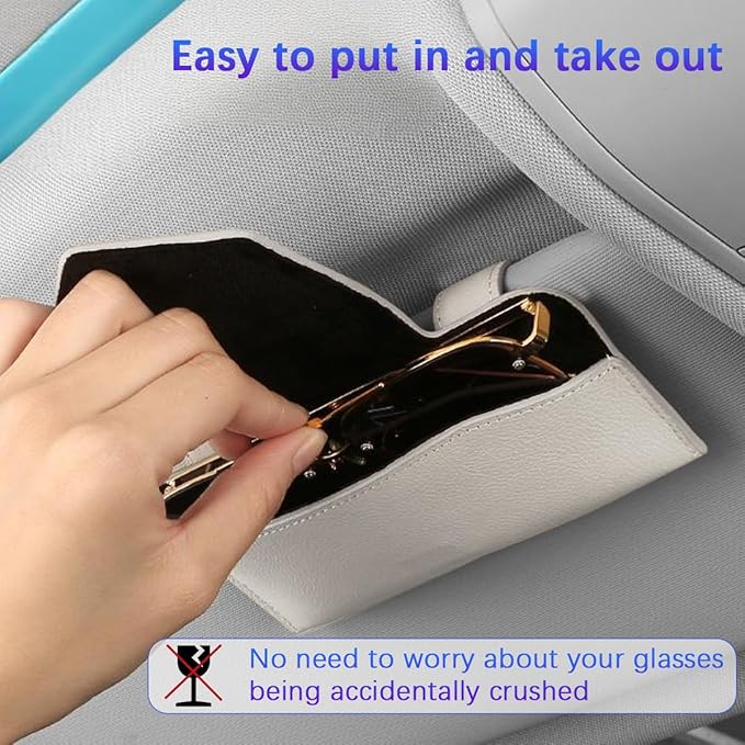 Sunglass Holder for Car Visor, Leather Vehicle Eyeglass Sun Visor Hanger Case with Hidden Magnetic Closure, Automotive Glasses Storage Organizer, Universal for SUV RV Truck (Black)