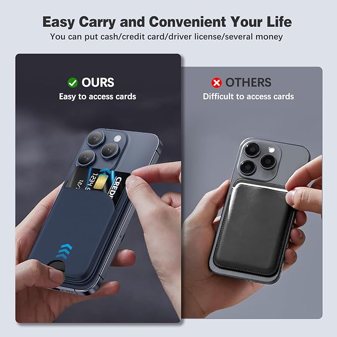 QYQBOON Magnetic Wallet for iPhone - Mag-Safe Wallet Lightweight Magnetic Phone Stand Adjustable Leather Card Holder for iPhone 17/16/15/14/13/12 Series, Not for Mini (Dark Blue)