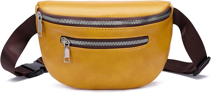 GAEKEAO Fanny Packs Waist Pack for Women Men Vegan Leather Cross body Belt Bag Travel with Adjustable Strap Bright Yellow
