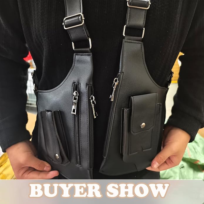 Men's Double Shoulder Armpit Bag, Premium Leather Underarm Anti-Theft Hidden Wallet Pocket, Adjustable & Vintage for Hiking