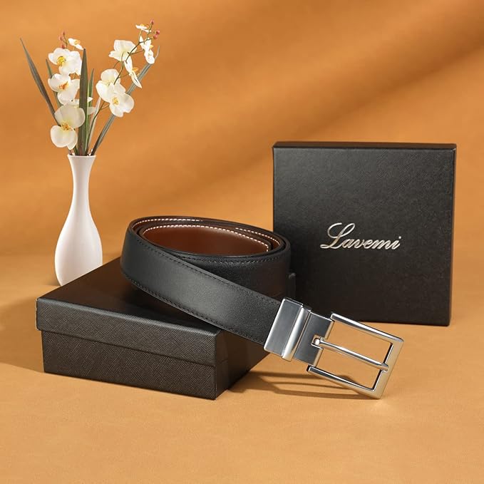 Lavemi Mens Belt Reversible 100% Italian Leather Dress Casual,One Reverse for 2 Colors,Trim to Fit