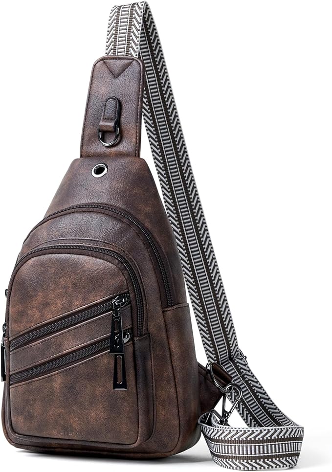 Leresas 7L Crossboydy Sling Bag for Women Vegan Leather Crossbody Purse Fanny Pack Chest Bag for Travel,Coffee