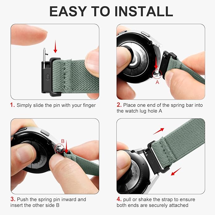 Lerobo Elastic Bands Compatible with Samsung Galaxy Watch 8 7 6 5 4 40mm 44mm/Galaxy Watch 8 Classic 6 4 Classic 43mm 47mm 42mm 46mm/5 Pro Band 45mm/Active 2,3 Pack 20mm Adjustable Nylon Sport Band