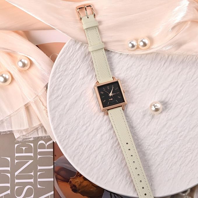 WOCCI 18mm Grace Watch Band for Ladies, Top Grain Leather, Quick Release Replacement Strap with Gold Buckle (Beige)
