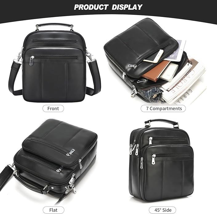 Jack&Chris Leather Messenger Bag for Men, Man Purse Crossbody Bags for Work Business