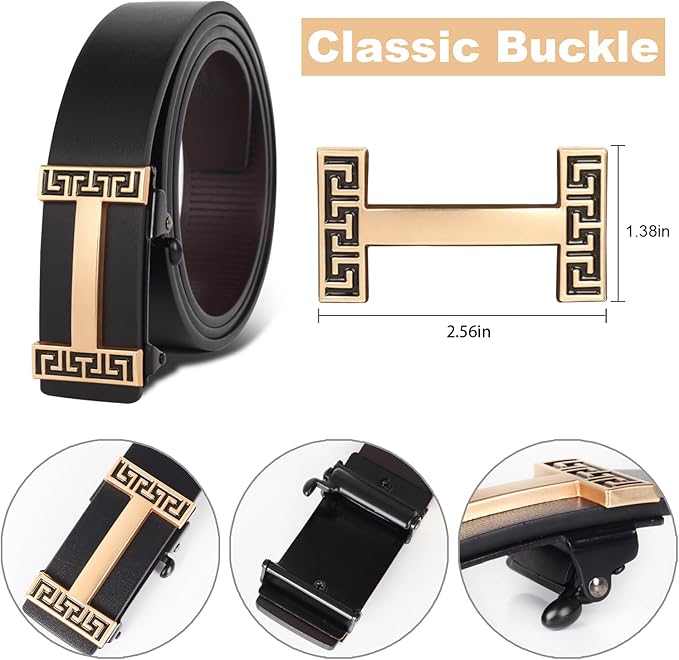 Aurolran Men&Womens Leather Dress Belt Business Automatic Buckle Belt Color-Black Silver Gold
