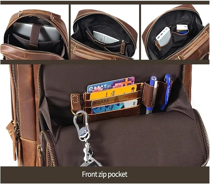 Mens Leather Backpacks 15.6-inch Laptop Backpack Business Backpack Classic Backpack Travel Backpack for Men(Brown)