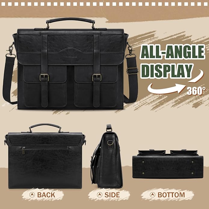 RAINSMORE Mens Messenger Bag 17 Inch Vintage Leather Laptop Briefcase Magnetic Closure Large Satchel Computer Shoulder Bag