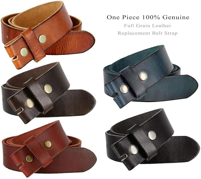 100% One-Piece Full Grain Leather Belt Straps with No Slot Hole/Slot Hole/Heavy-Duty, Multi Options 1-1/2" (38mm) Wide