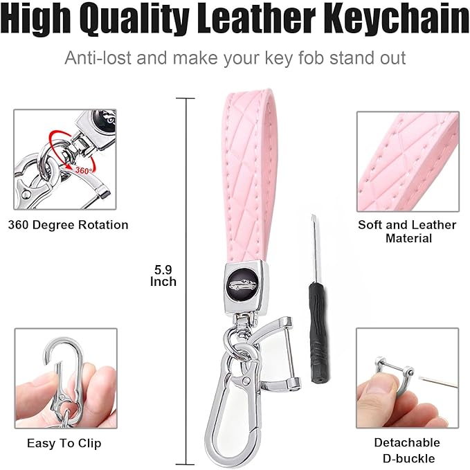 5 Buttons Compatible with Hyundai Key Fob Cover Accessories, Fits for Elanrtra Sonata Ioniq Santa Fe Santa Cruz KONA Tucson, Soft TPU Key Case with Leather Keychain (Pink)