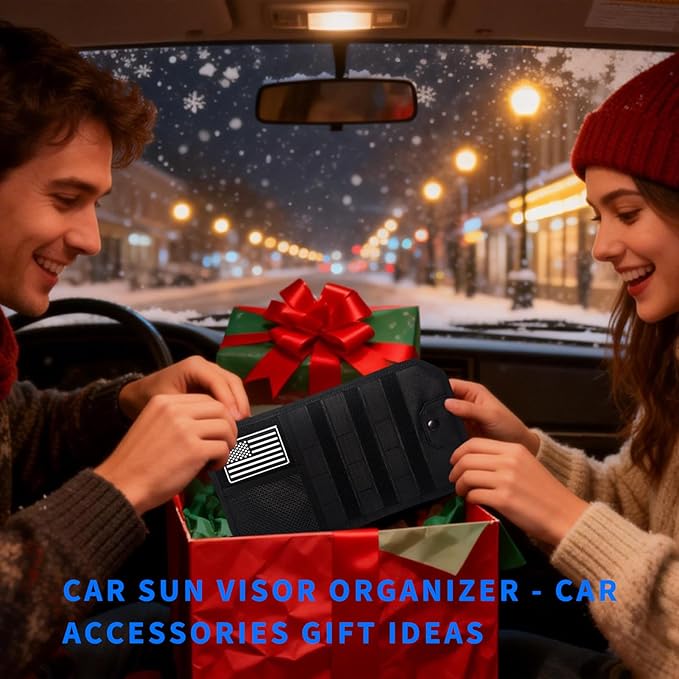 Car Tactical Sun Visor Organizer Sag-Free MOLLE Panel with Zipper Storage & Glasses Clip Universal Fit for Trucks, SUVs, and Patrol Vehicles - Ideal for Daily Use & Outdoor Adventures(Black)