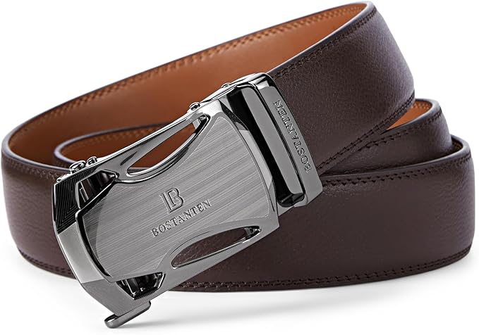 BOSTANTEN Mens Belt Leather Ratchet Belt For Men Dress and Casual with Adjustable Buckle, Trim to Fit