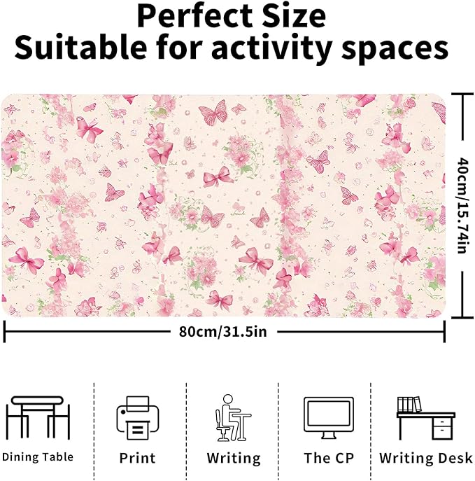 Butterfly Theme Desk Mat for Women, Large PU Leather Desk Pad with Non-Slip Base, Romantic Office Keyboard Mat for Gaming & Home Work, Enchanting Gift Idea(31.5 * 15.75in)