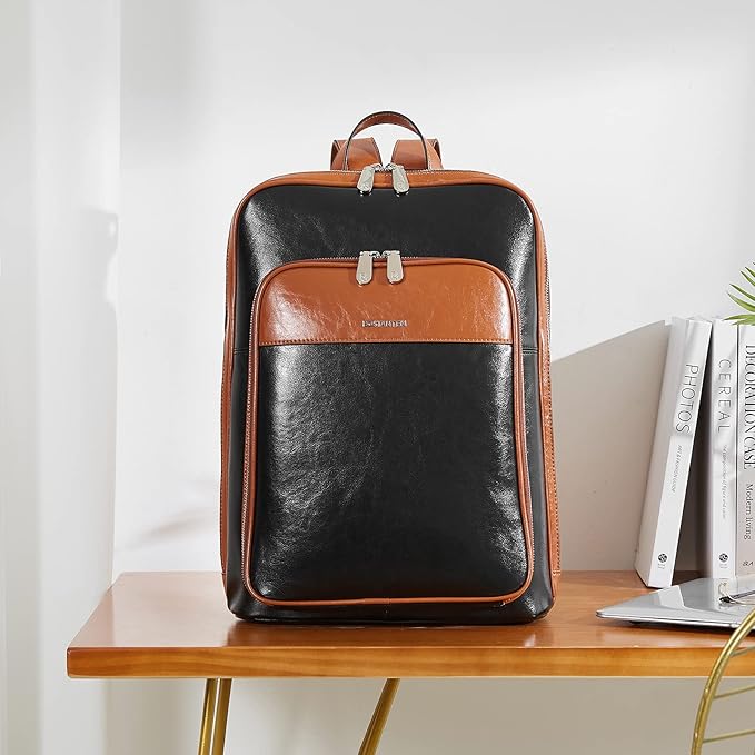 BOSTANTEN Leather Laptop Backpack for Women 15.6 inch Computer Bag Travel Work Daypack Large Size Bag