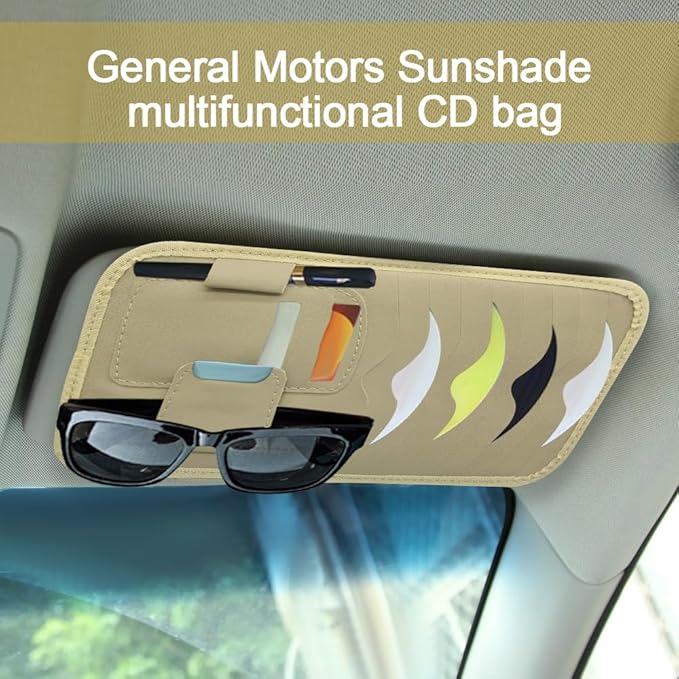 Car Visor Organizer, Sun Glassed Holder, Sunvisor Storage Holder, Car Visor Storage Pocket, PU Leather Pocket Storage Pouch Holder Car Accessories for Sunglasses, Cards, CDs Storage