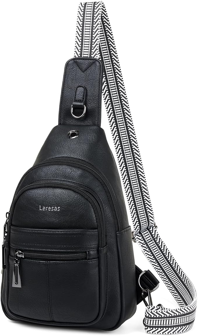 Leresas 7L Sling Bag for Women Vegan Leather Crossbody Purse Chest Bags Fashionable Trendy Fanny Pack with Travel, Black