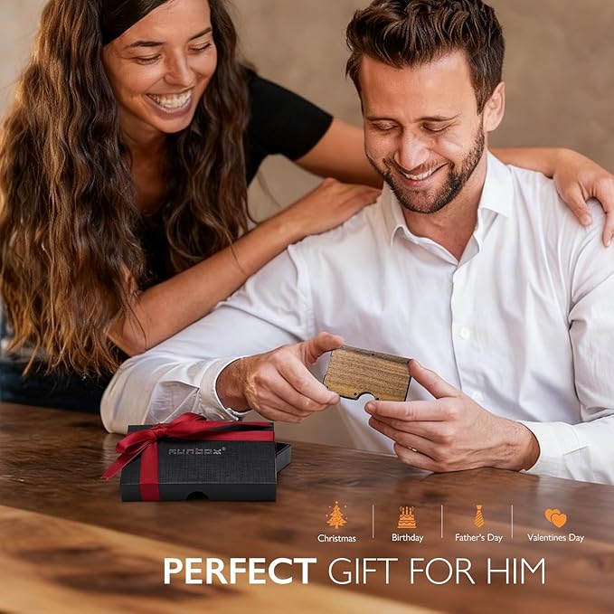 RUNBOX Slim Wallet for Men - RFID Blocking Metal Card Holder with Money Clip,Minimalist Thin Front Pocket Wallet, Holds 15 Cards,Gifts for Men,Men's Accessories