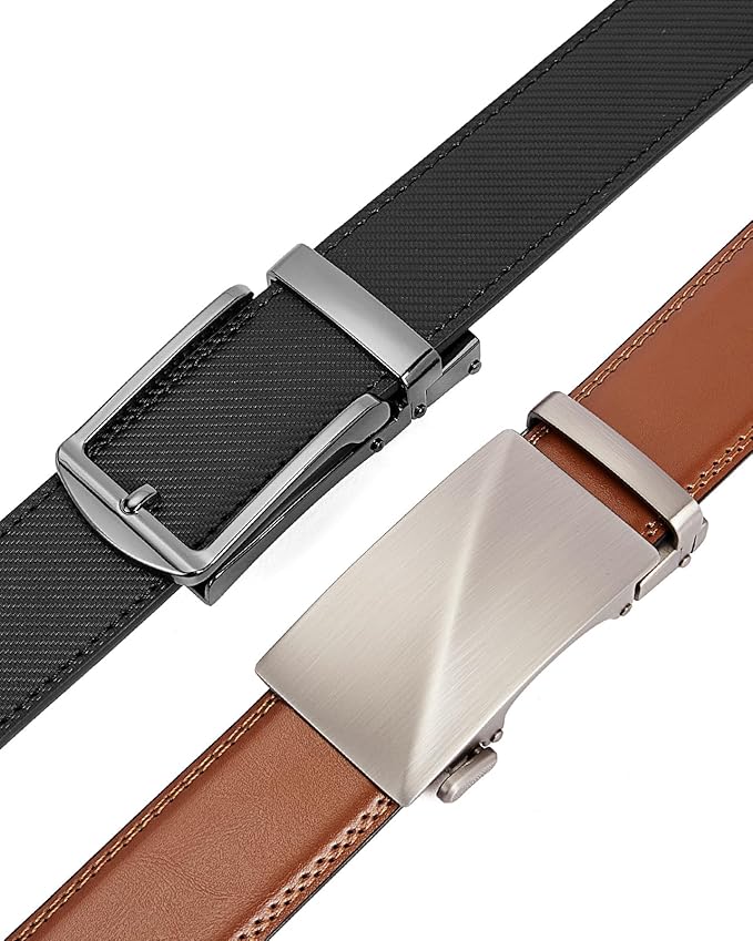 BOSTANTEN Ratchet Leather Belt For Men 2 Pack Dress and Casual with Adjustable Buckle, Trim to Fit
