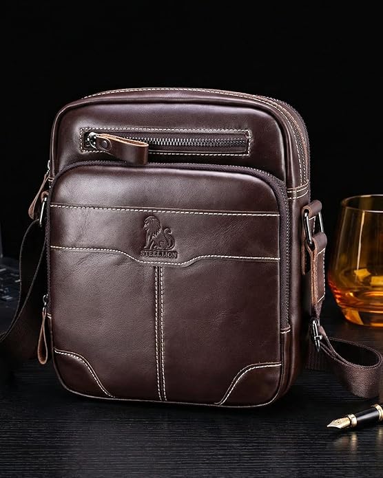 Premium Leather Men's Crossbody -Organized Storage & Durable,Stylish for Daily Carry
