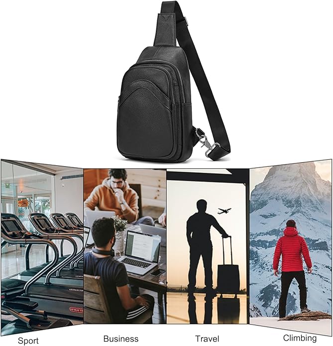 LUUFAN Men's Genuine Leather Sling Bag Chest Shoulder Backpack Crossbody Bag for Casual Sports Hiking Running Travel