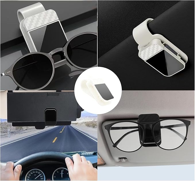 Car Visor Organizer, ABS Sunglasses Holder Clip with Document & Card Pockets, Multi-Pocket Sun Visor Storage for Truck SUV Van (White)