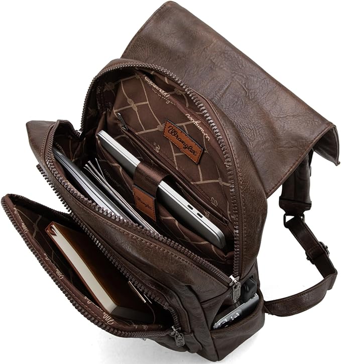 Montana West Wrangler Laptop Backpack with USB Charging Port, Vintage Travel Work College Bookbag for Women Men