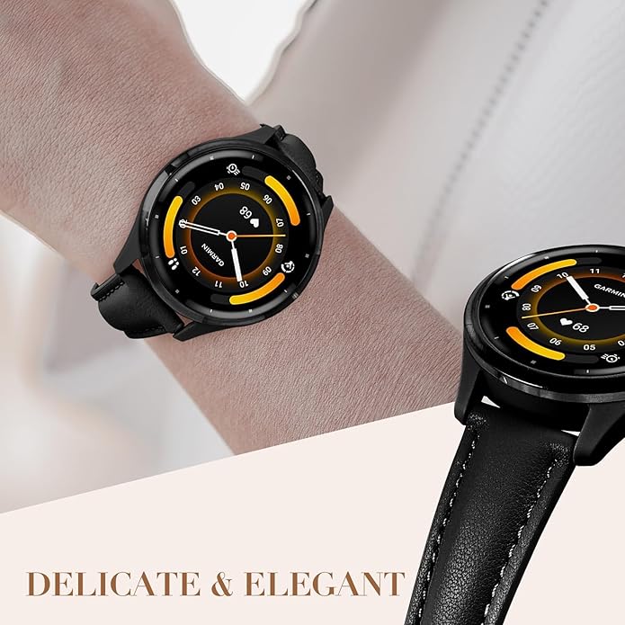 18mm Slim Leather Band Compatible with Garmin Venu 3S 41mm/Venu 4 41mm/Venu 2S/Vivoactive 4S/Vivomove 3S/Forerunner 255S/Forerunner 265S, Quick Release Thin Narrow Soft Strap for Women Men