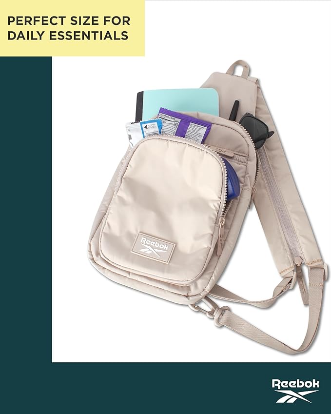 Reebok Unisex Crossbody Sling Bags – Compact Convertible Strap Cross Body Bag Travel Sling Bag - Gym & Travel Essential, Cosmos Stucco