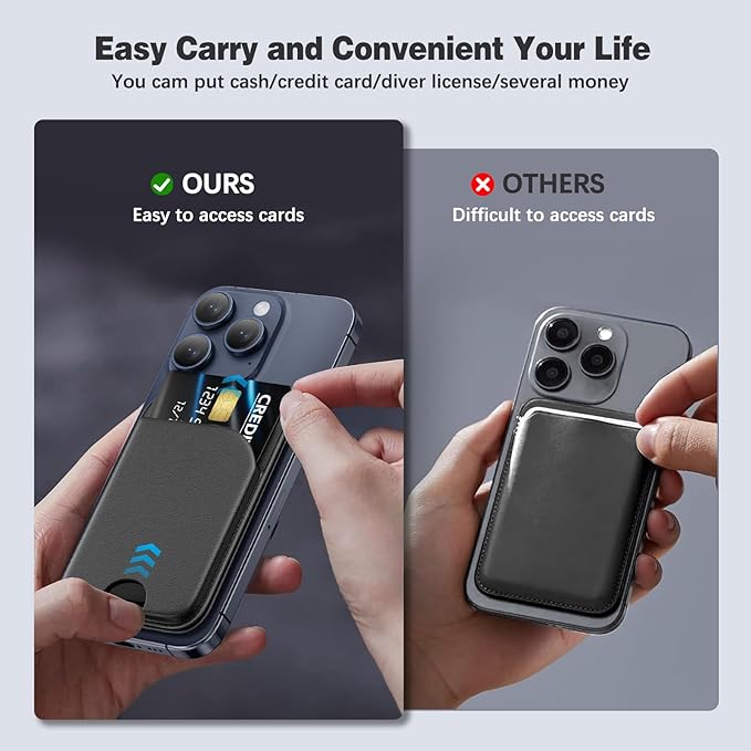 QYQBOON Mag-Safe Wallet Magnetic Wallet for Phone Lightweight Magnetic Phone Pouch Stand Adjustable Leather Mag-Safe Card Holder for iPhone 17/16/15/14/13/12 Series, Not for iPhone 13/12 Mini (Black)