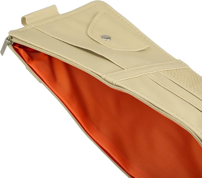 X AUTOHAUX Car Sun Visor Organizer Auto Interior Accessories Car Sunglass Holder Pocket Storage Pouch Organizer with Zipper Beige