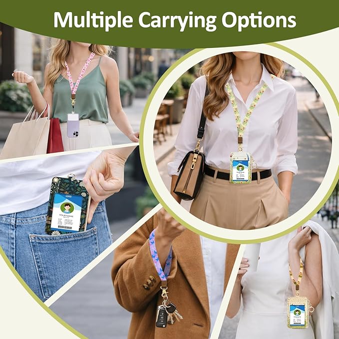 Lanyard Wallet, PU Leather Lanyards for ID Badges, RFID Blocking, ID Badge Holder with Zipper Pocket Detachable Phone Lanyard Keychain Wristlet for Office School Business-Bird