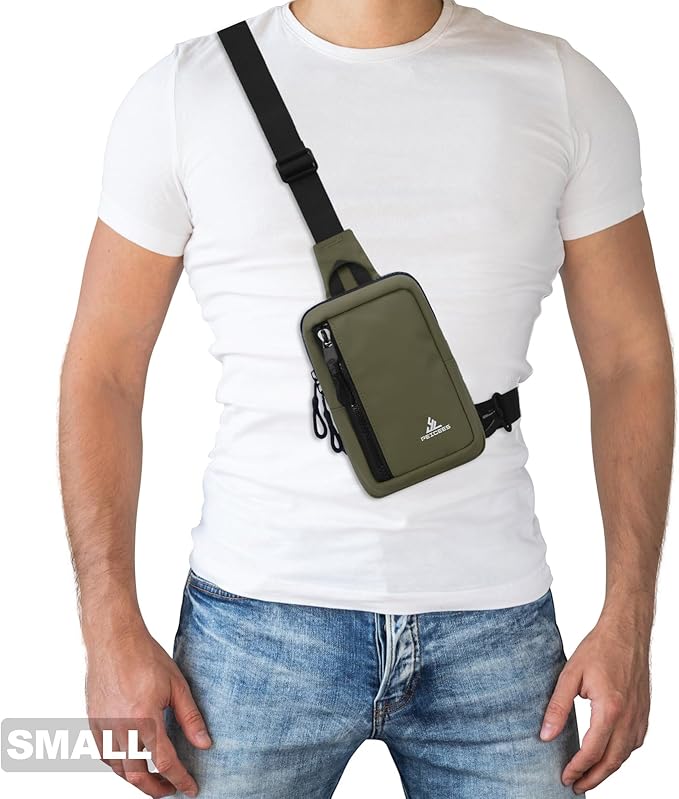 Peicees Small Crossbody Bag for Men Women Mini Sling Bag Travel Running Phone Daypack Cross Body Shoulder Bags, 2 Sizes, Mini Army Green