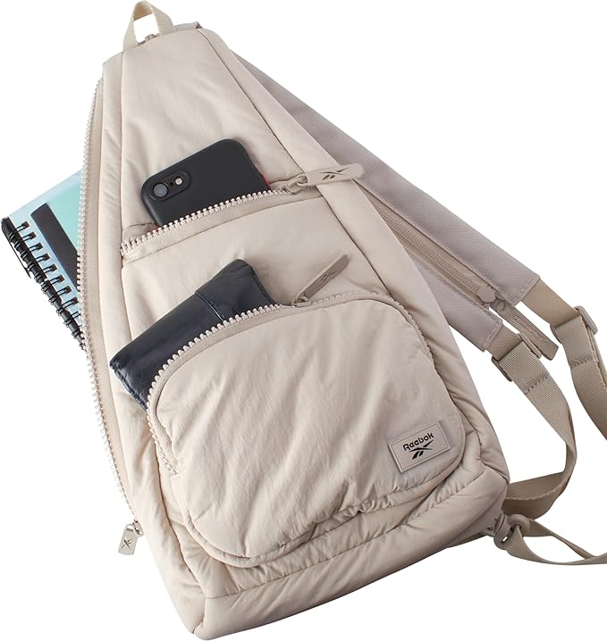 Reebok Unisex Crossbody Sling Bags – Compact Convertible Strap Cross Body Bag Travel Sling Bag - Gym & Travel Essential, Maeves Stucco