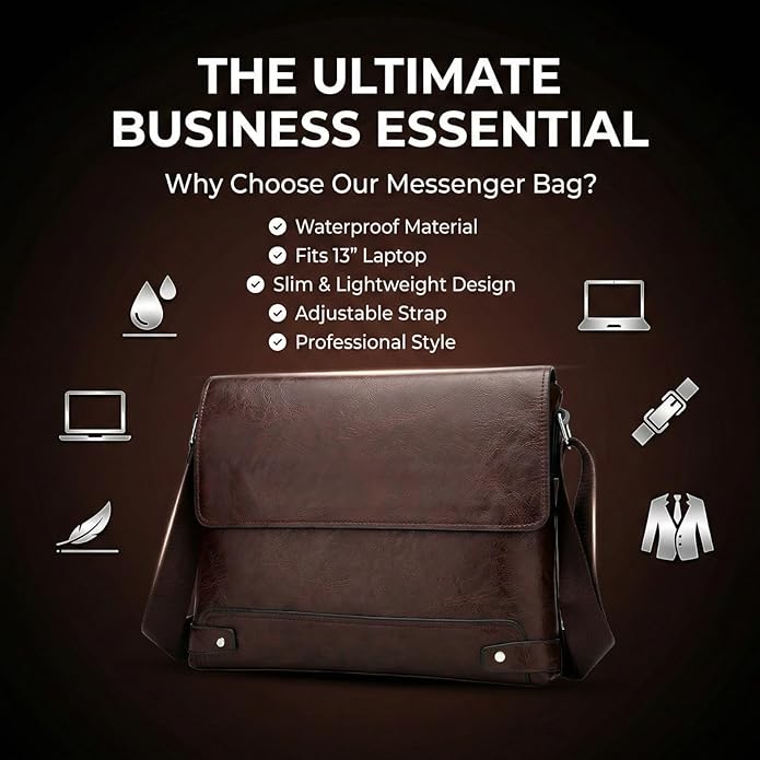 Messenger Bag for Men, 13 inch Purse Crossbody Bag, Waterproof Shoulder Bag for Office Business