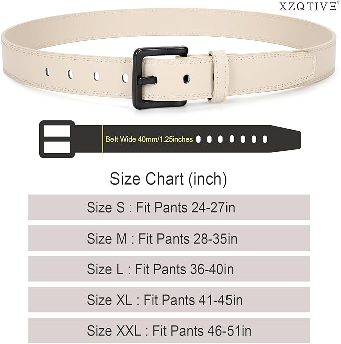 XZQTIVE Men’s Metal Free Belt Hypoallergenic Leather Belts For Jeans Dress Nickle Free TSA Belt With Black Buckle