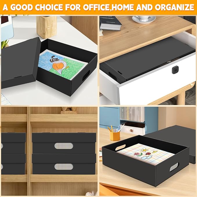 4PCS Photo Storage Box,14.5“ x 12“ x 3.94“ Photo Keepsake Storage Box Sturdy Picture Box Store and Protect Pictures,Documents Black
