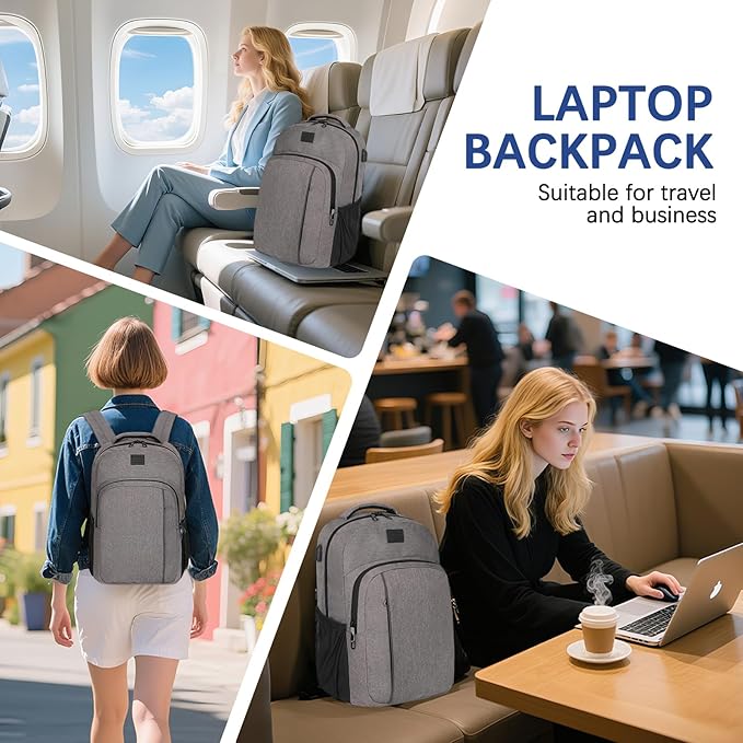 LARIPOP Carry On Backpack for Airplane, 17.3 Inch Laptop Backpack with USB Charging Port, Water Resistant Business Travel Backpack, Lightweight College School Bookbag Anti Theft for Men Women, Grey