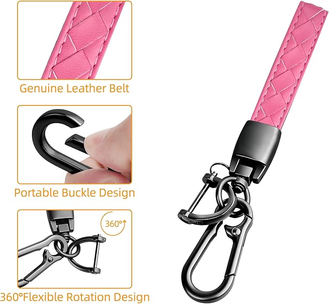 Sindeda for Toyota Key Fob Cover with Metal Keychain & Leather Strap for 2025-2026 Camry 4 Runner 2019-2026 Venza, Land Cruiser,2023-2026 Tacoma Grand Highlander,Corolla,bZ4X,4-5 Buttons(Pink)