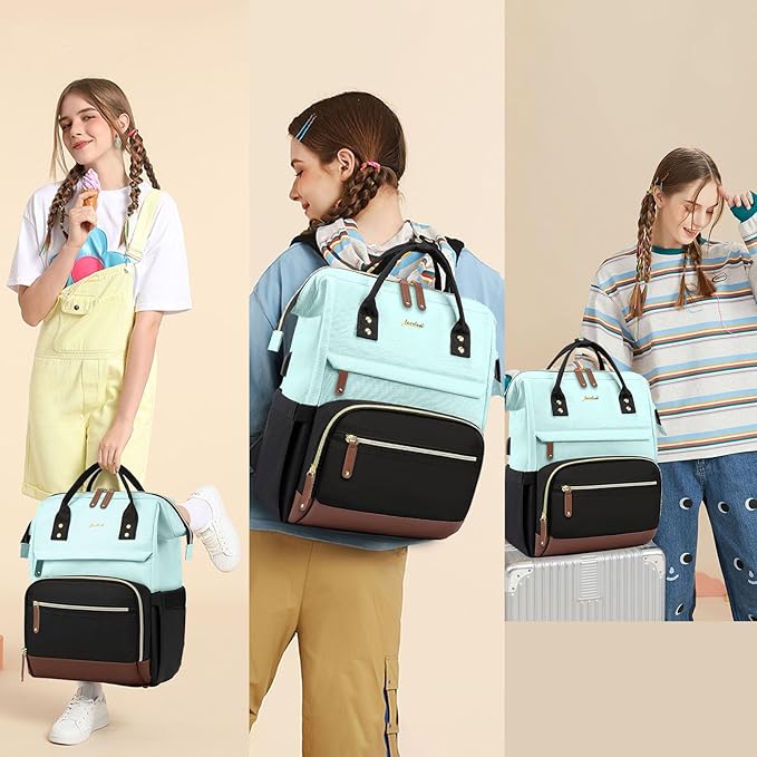 Laptop Backpack for Womem Work Bags: 15.6 Inch Travel BackPacks With USB Charging Port Durable Back Pack Anti Theft Fashion College BookBag Purse Bussiness Daypack for Nurse Teacher Light Blue Black
