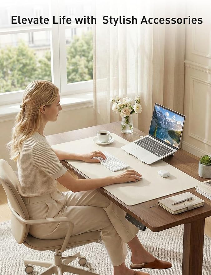 Aothia Faux Leather Desk Mat - Non-Slip PU Leather Desk Blotter, Waterproof Writing Surface, Large Desk Pad for Office & Home (Off-White, 55" x 24")