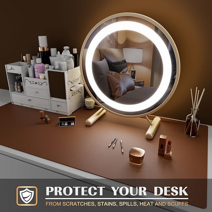 K KNODEL Large Office Leather Desk Mat, Mouse and Keyboard Pad, Computer and Laptop Mat, Desktop Protector and Cover, Writing Pad and Blotter (35.4"x17", Brown)