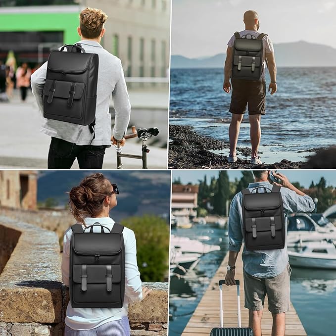 Vintage Laptop Backpack for Men and Women, 15.6 Inch, Waterproof, Business Travel Daypack for Work, Office, College (6608 black)