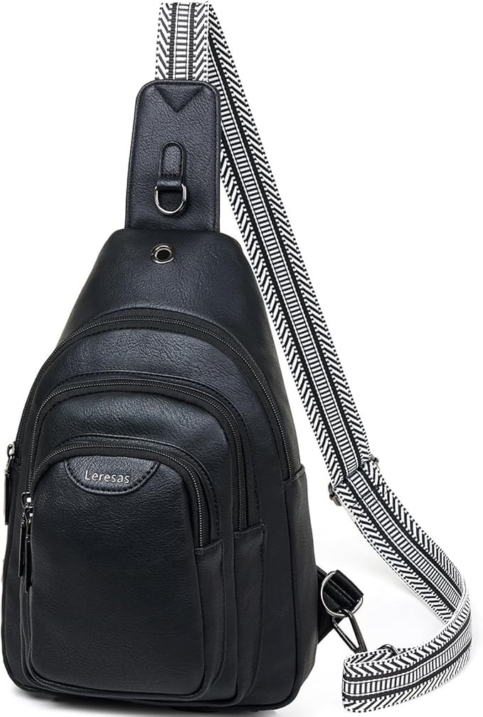 Leresas 10L Crossbody Sling Bag for Women Men Anti Theft Cross Body Fanny Pack Belt Bag Purse Gifts for Women Faux Leather, Black