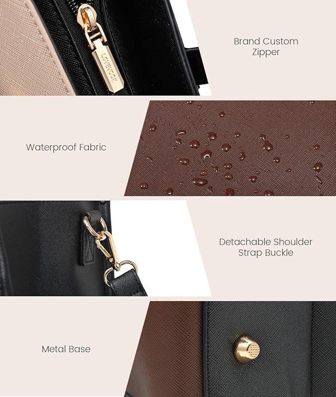 LOVEVOOK Laptop Bag for Women, 15.6'' Laptop Tote Purse 2-in-1 Professional Work Bag Business Briefcase with Clutch Purse, Waterproof Leather Computer Handbag for Teacher Office Travel