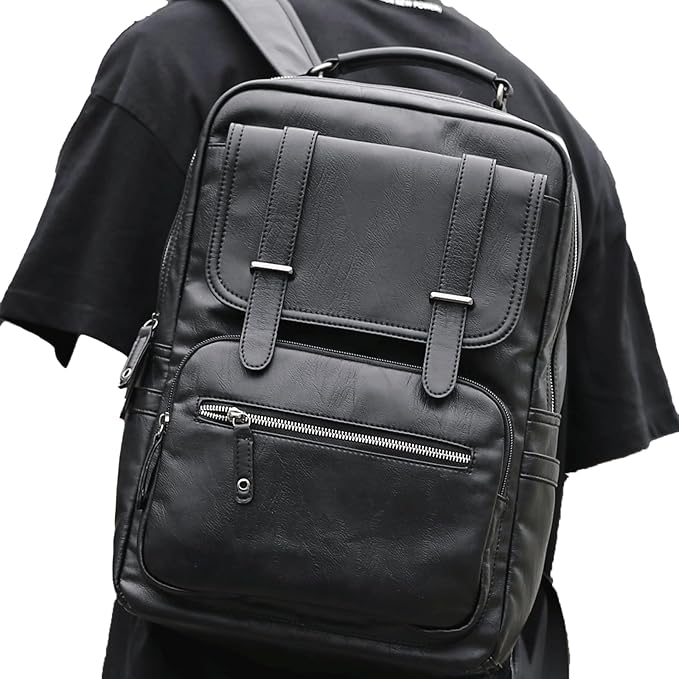 Leather Backpack Laptop 15.6 inch Lightweight Retro Business College Casual Travel Overnight Daypack Work backpack black Gift